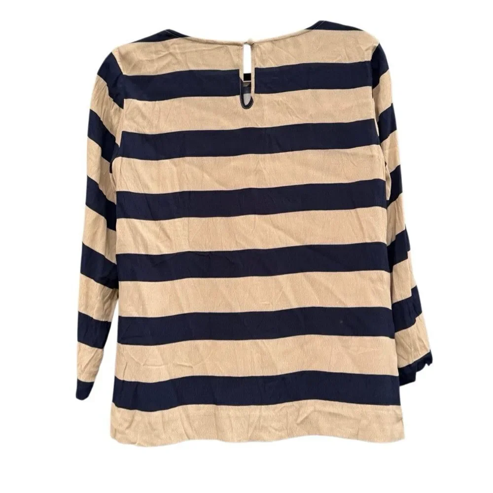 J. Crew Scoopneck Blouse in Navy Tan Seine Stripe Size 6